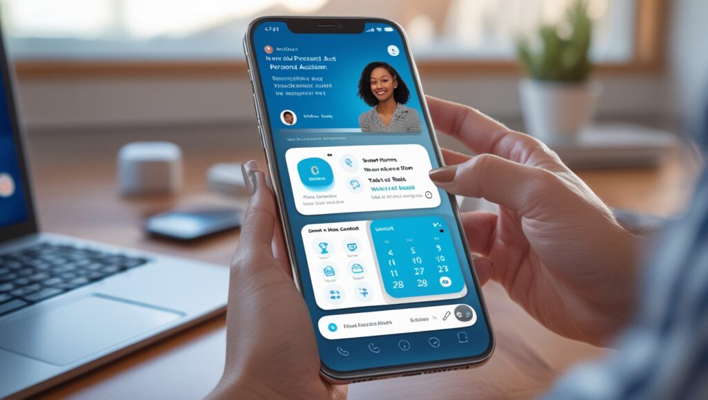 AI-powered personal assistant managing tasks, reminders, and calendar on smartphone screen to boost productivity.